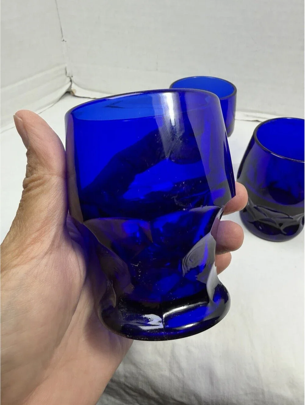 Vintage Viking Glass Georgian Cobalt Blue 10oz Tumbler Drinking Glasses Set of 4